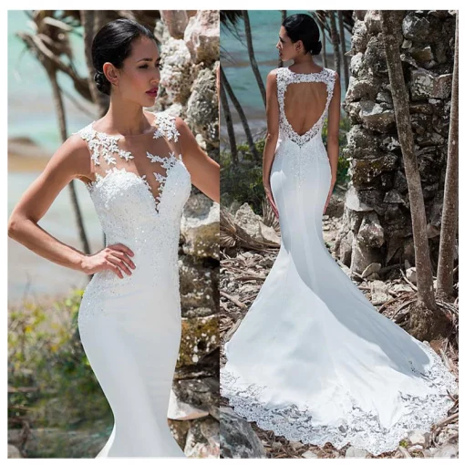 LORIE-Sexy-Mermaid-Wedding-Dress-Sleeveless-Lace-Appliqued-Illusion-Back-Boho-Wedding-Gown-Long-Train-Bride